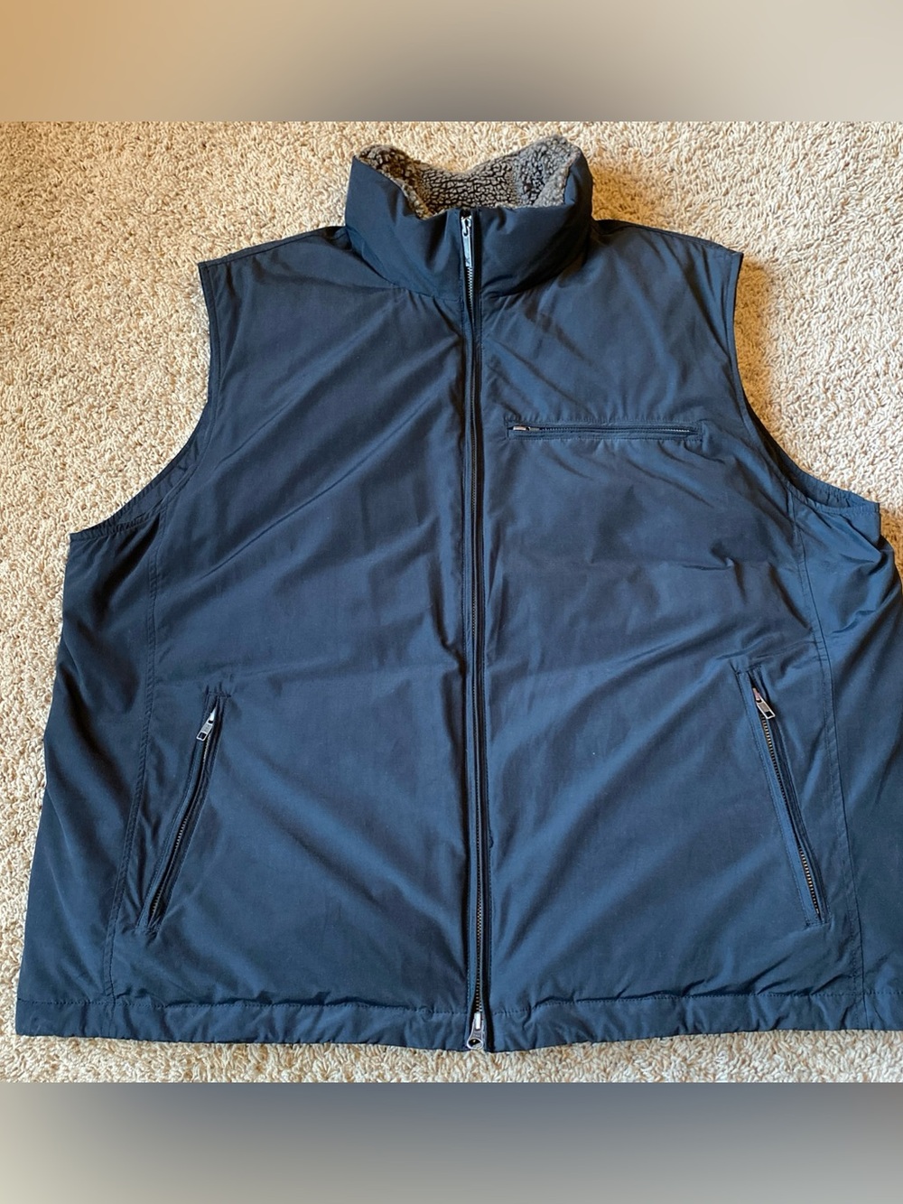 Eddie Bauer Mens XXL Goose Down Puffer Vest Quilted Black Sherpa Hiking Gorp Vtg